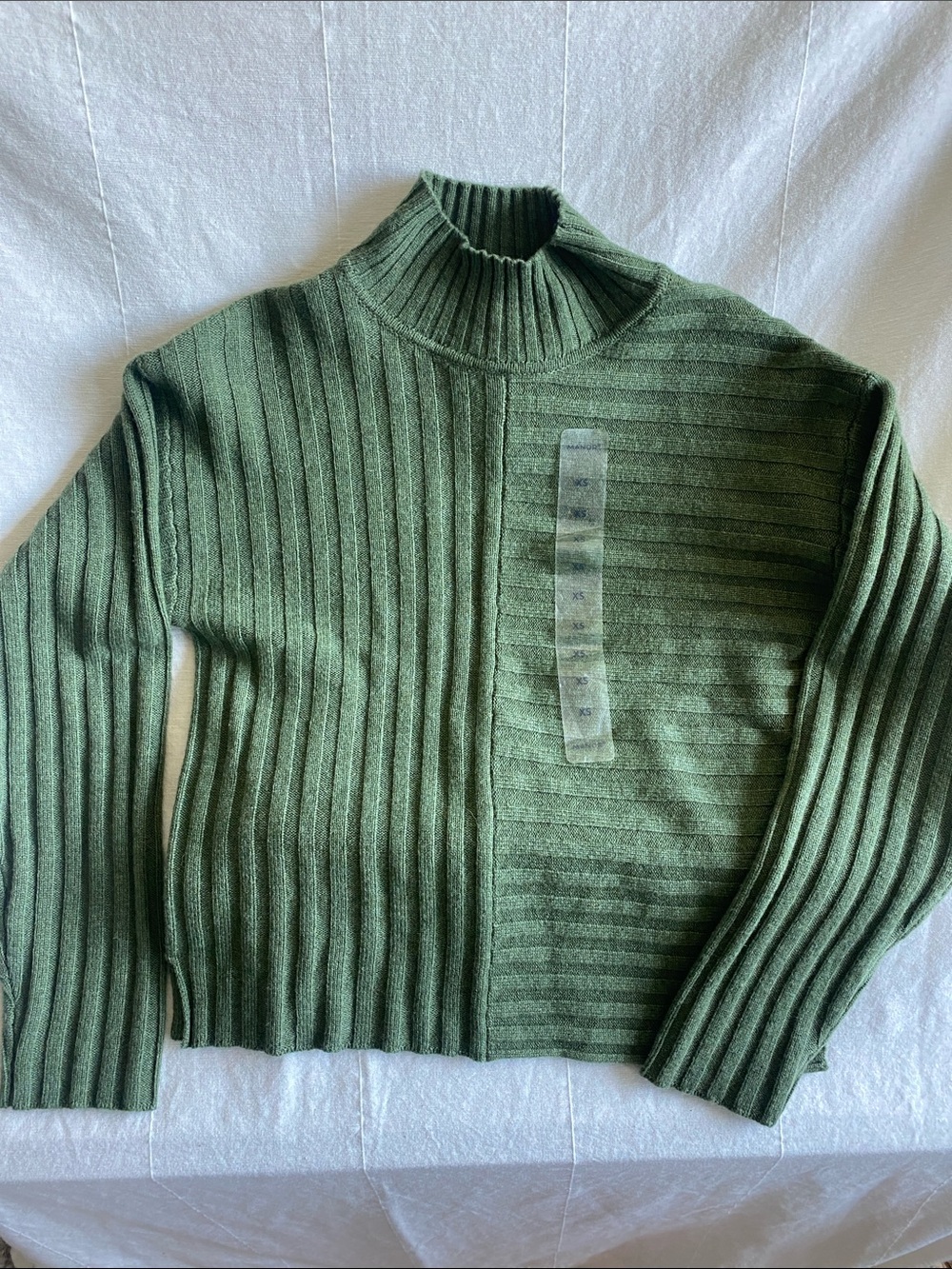 Ribbed Mock-Neck Pure Wool Sweater in Olive Green - Women's Sweaters